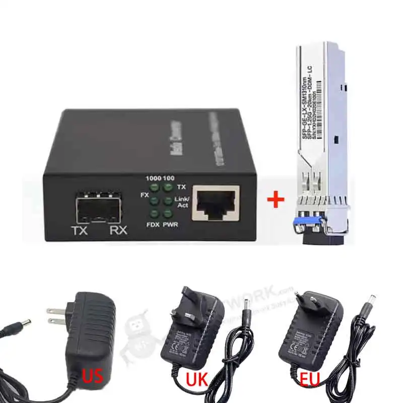 

Huavert SFP-RJ45 UTP Fiber Optic Media Converter 10/100/1000M Gigabit SFP Fiber to RJ45 Media Convertor 500M 20KM LC