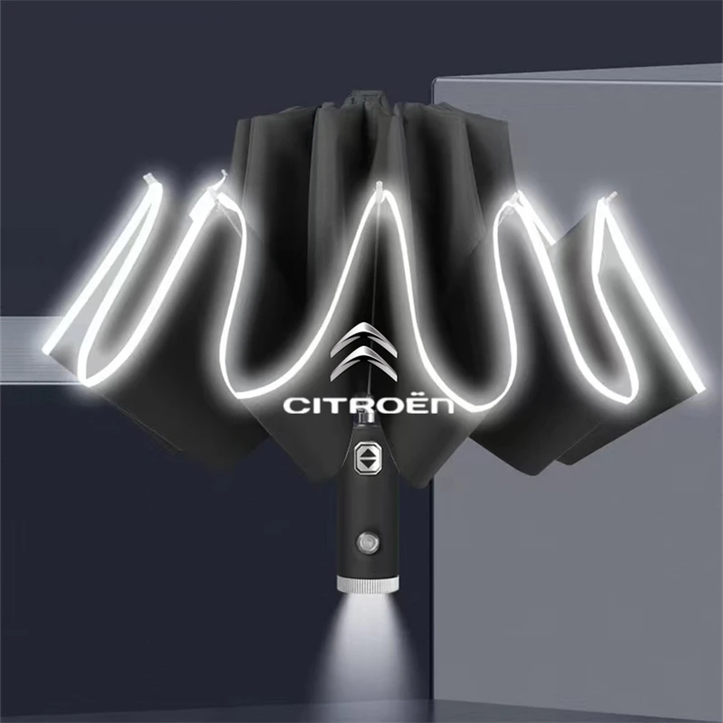 Fully Automatic UV Umbrella With LED Flashlight Reflective Stripe Reverse Large Umbrellas For Citroen C3 C4 X7 Xsara Picasso