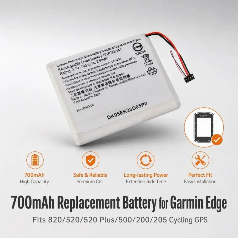 361‑00043‑00 700мАч Сменный аккумулятор для велокомпьютеров Garmin Edge 820 520 520 Plus 500 200 205, запасной комплект