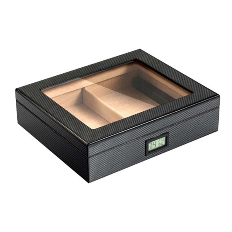 

Black Glossy Cigar Humidor Box Cedar Wood Cigar Case With Humidifier Hygrometer Cigar Box Humidors For COHIBA Cigars