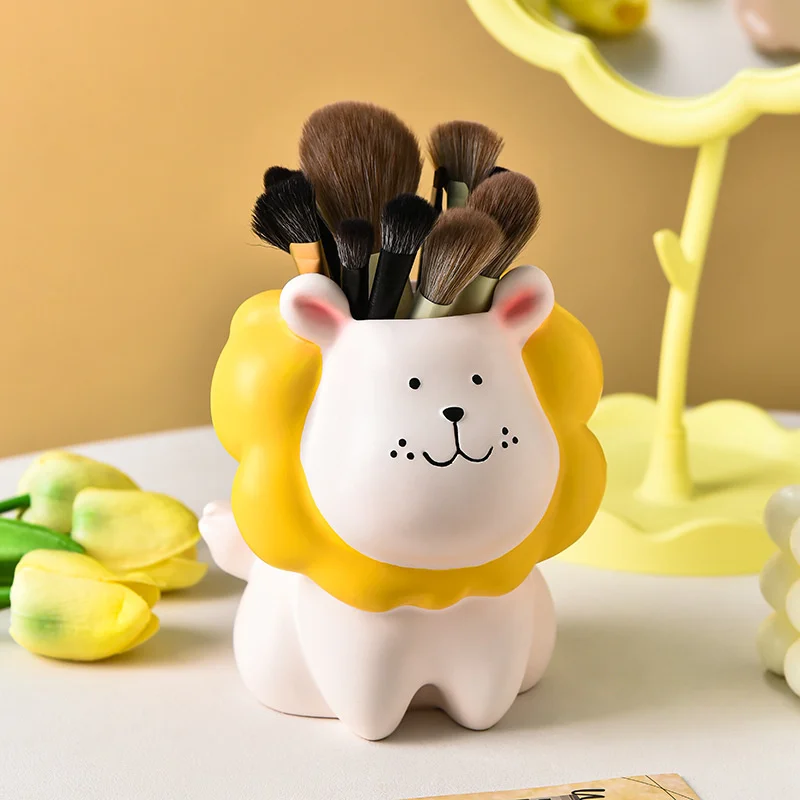 Organizador de brochas de maquillaje de León, cubo para brochas de maquillaje multifuncional, lápiz de cejas de alta gama, caja de almacenamiento de herramientas cosméticas