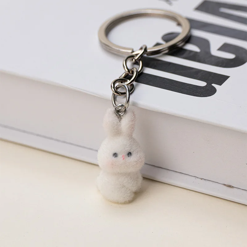 30PCS 3D Resin Flocking rabbit Keychain Cute Plush Bunny Doll Pendant  for Bags Charms Gift Decoration DIY Handicrafts Wholesale