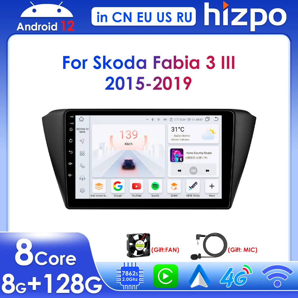 

Hizpo Wireless Carplay 9" Stereo DSP for Skoda Fabia 3 III 2015-2019 Android Multimedia Player Navigation GPS Car Radio BT 2 Din