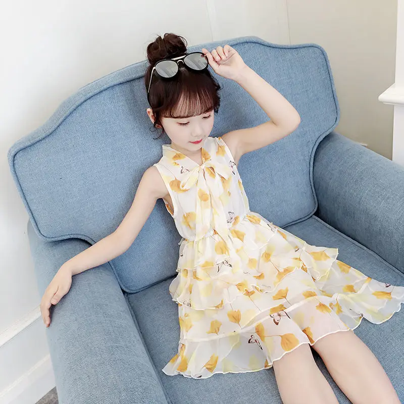 Summer Dress Girl Party Elegant Net Yarn From 2 8 To 12 Years Student Fashion Princess Dresses Kids Clothes Chiffon Casual Dress