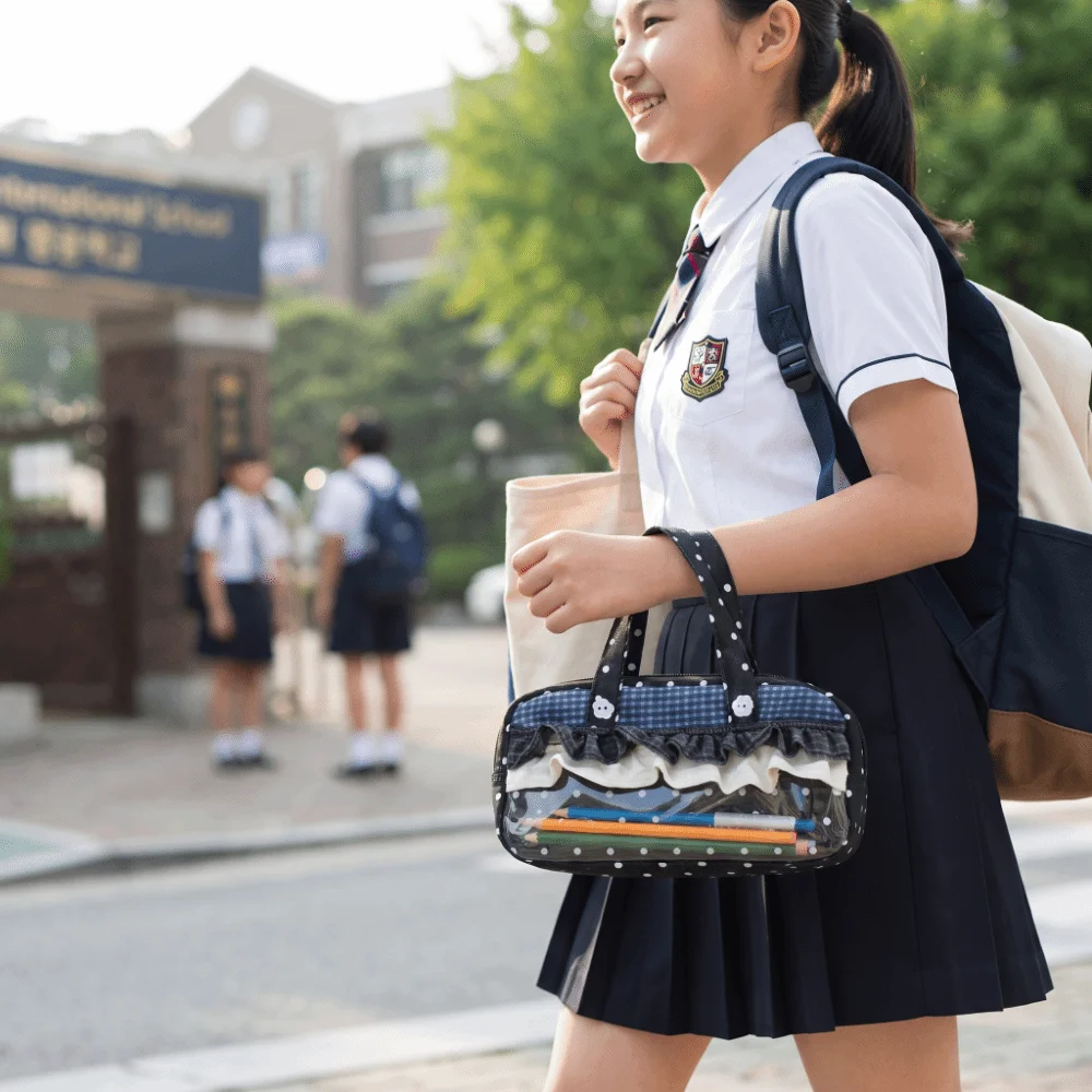 Plaid Polka Dot Lace Pencil Case Multi-Layer Multi Compartment Lace Pen Bag Embroidered Clear Itabag Lace Stationery Bag
