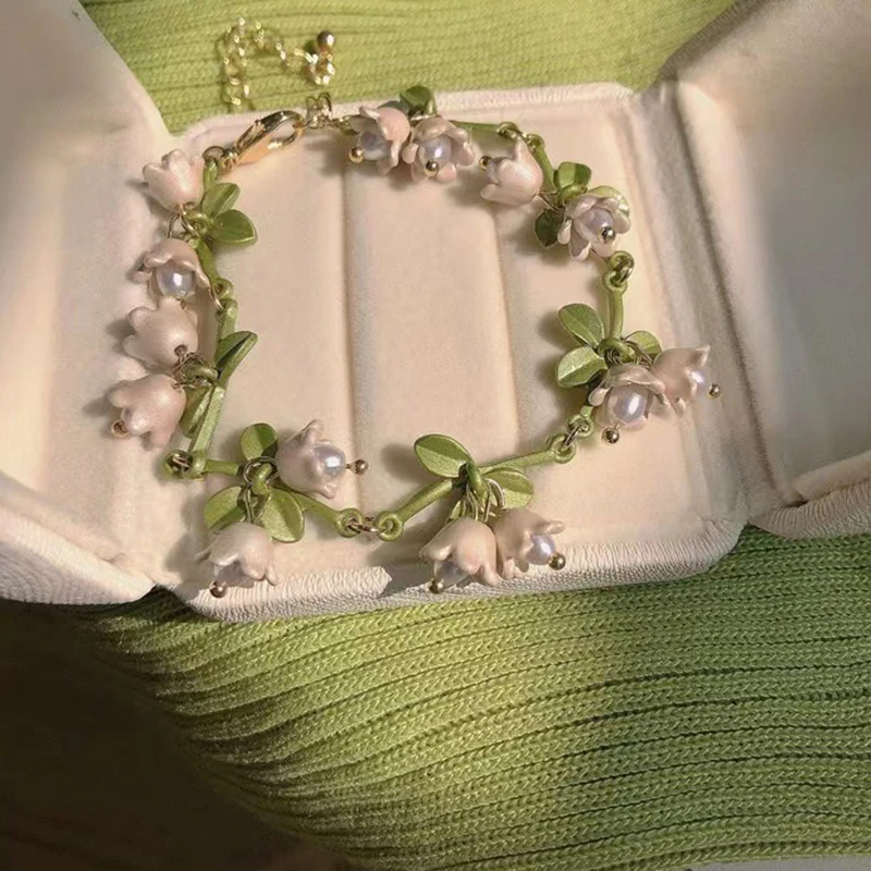 Vintage Fashion Mori Lily Of The Valley Pearl Bracelet Handmade Jewelry Forest Series Bracelet For Women Jewelry Accessories