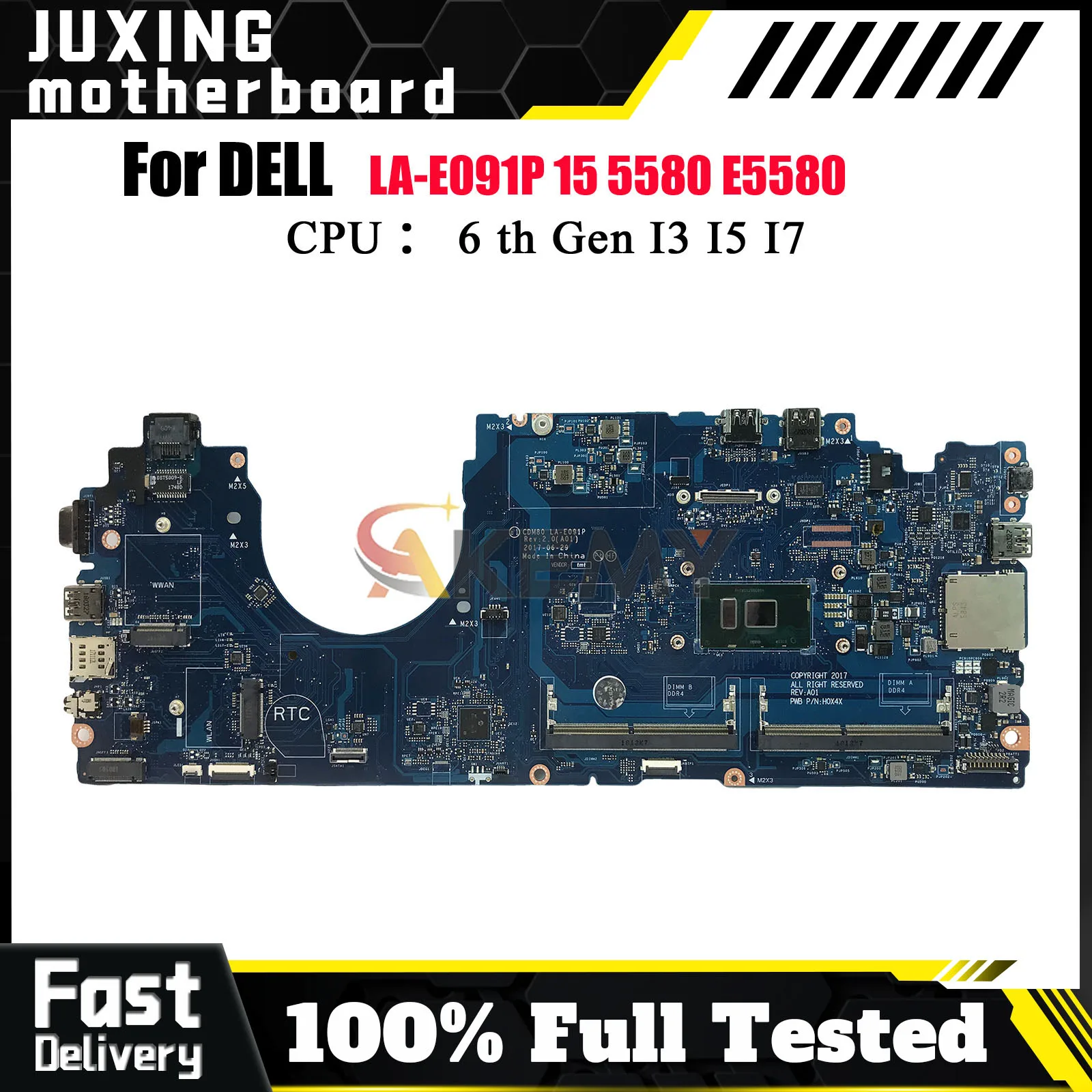 

LA-E091P Motherboard for Dell Latitude 5580 Laptop, Includes i3 i5 i7 6th Gen CPU 0M3HDV 0V6V32 100% Fully Tested