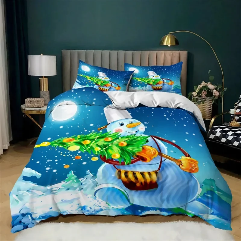 

Christmas Duvet Cover Santa Claus Snowman Twin Full Queen King Bedding Set Microfiber Cartoon Comforter Cover With Pillowcases