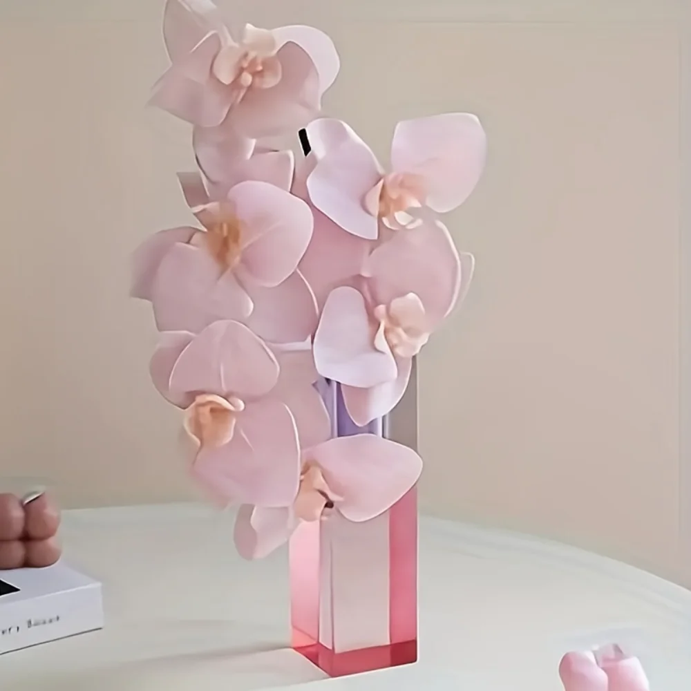 

1pc Rectangular Flower Base, Colourful Nordic Acrylic Column Flower Container, Single Stem Vase, For Living Room Bookshelf Decor