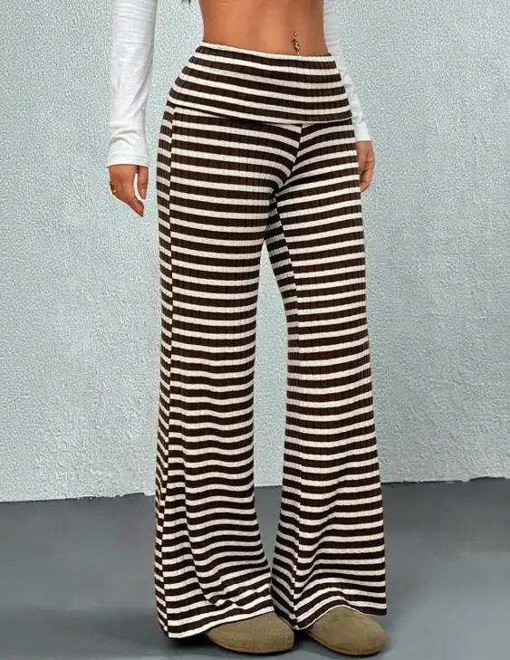 

Women's Pant 2025 Latest Hot Selling Style Elegant Autumn Striped Casual Pants Elastic Slim Straight Leg Pants Women's Clothing