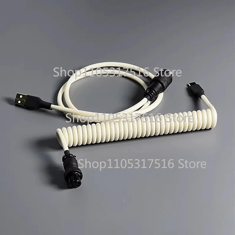For Unknown error Customized keyboard cable - Ivory white aviation plug Type-C data cable Spiral aviation plug cable B18