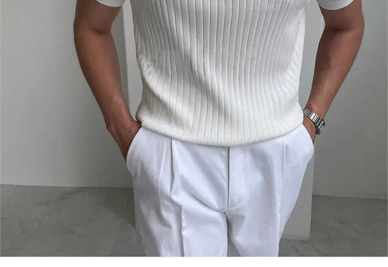 Herren Sommer Slim Fit Poloshirt mit Kragen, Jungen Koreanischer Stil, Einfarbiges Kurzarm-Freizeitoberteil, Herren Casual Pendler Leichtgewicht-Hemd – Detail 14