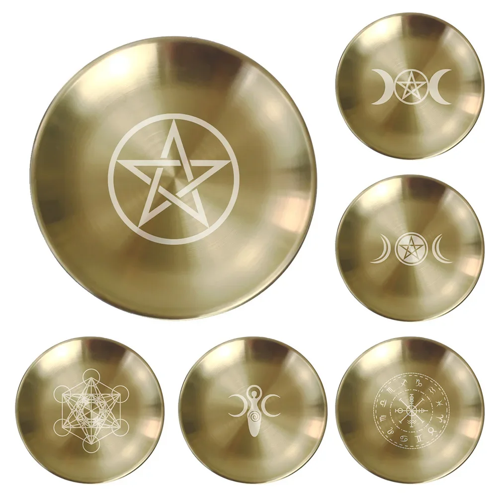 

Pagan Ritual Tray Altar Pentagram Plate Crystal Stone Shelves Candle Holder Incense Burner Decor Accessories Witch Gift Flowers