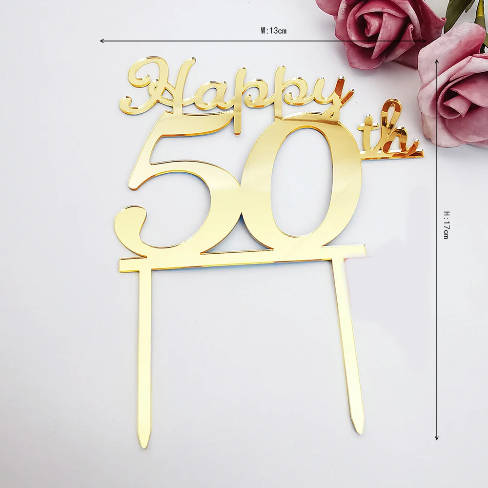 Number Acrylic Happy Brithday 40 50 60 70 80 Golden Cake Topper For Love Wedding Cake Topper Birthday Party Cake Decoration