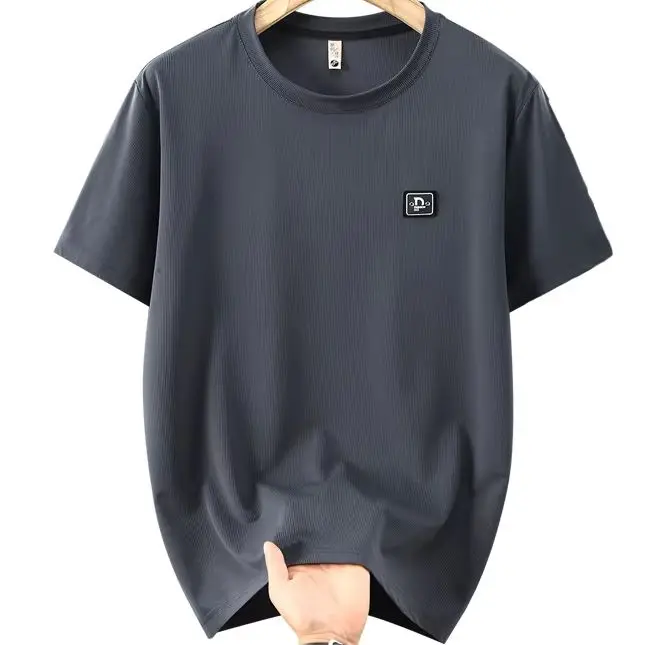  Men's Ice Silk Quick Dry T-shirt Casual Loose Fit Short Sleeve T Shirt Men Summer Streetwear Embroidered Basic Tee 