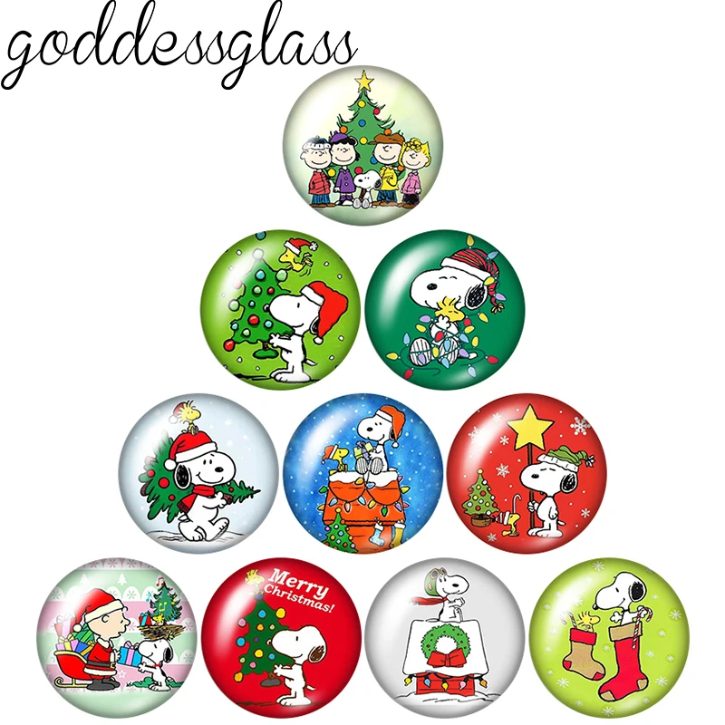 New Snoopy Christmas Tree celebrate Gifts 12mm/18mm/20mm/25mm Round photo glass cabochon flat back Making findings keychain