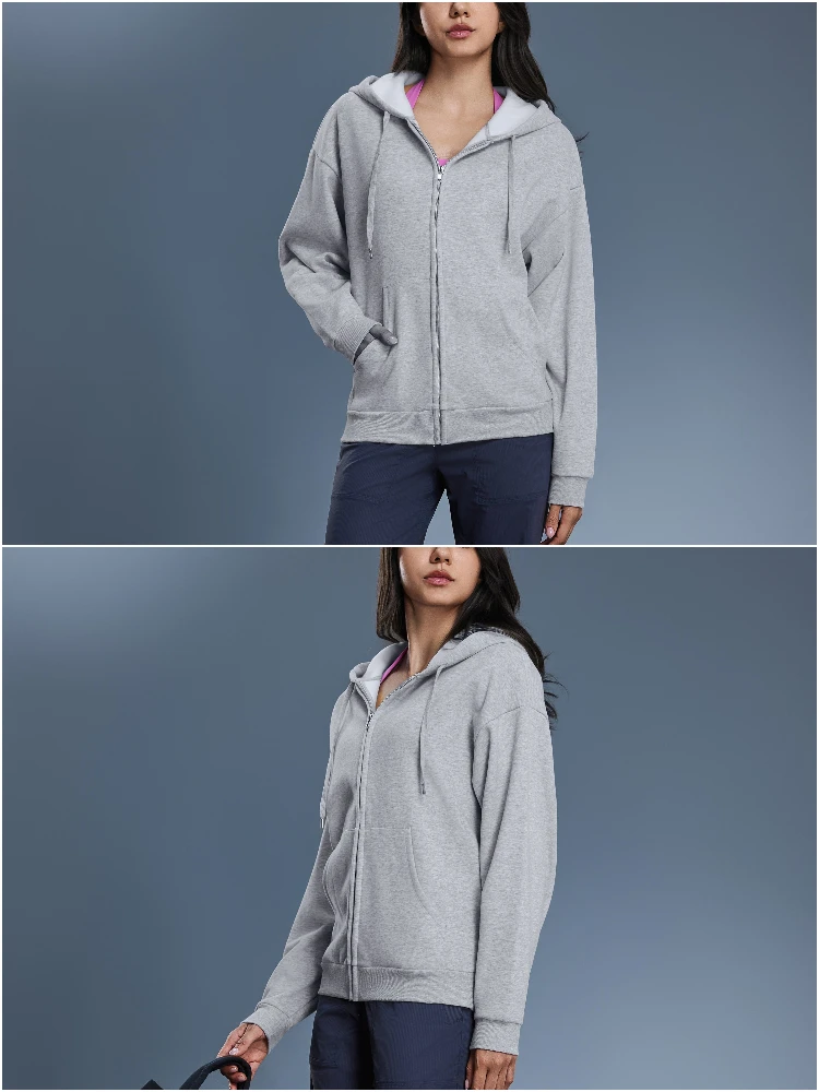 VITALINOVO Damen-Herbst-Kapuzenpullover mit Reißverschluss, Sweatshirts, Fleece-gefütterte Winterjacke mit Kapuze und Kordelzug, locker sitzende Trainingsjacken, Oberteil – Detail 5
