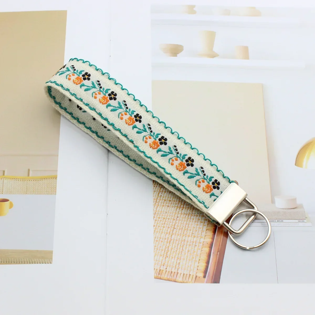 Double-sided embroidered webbing tag keychain, exquisite wrist strap, can be carried daily, decorate bags and cars - Detail 1