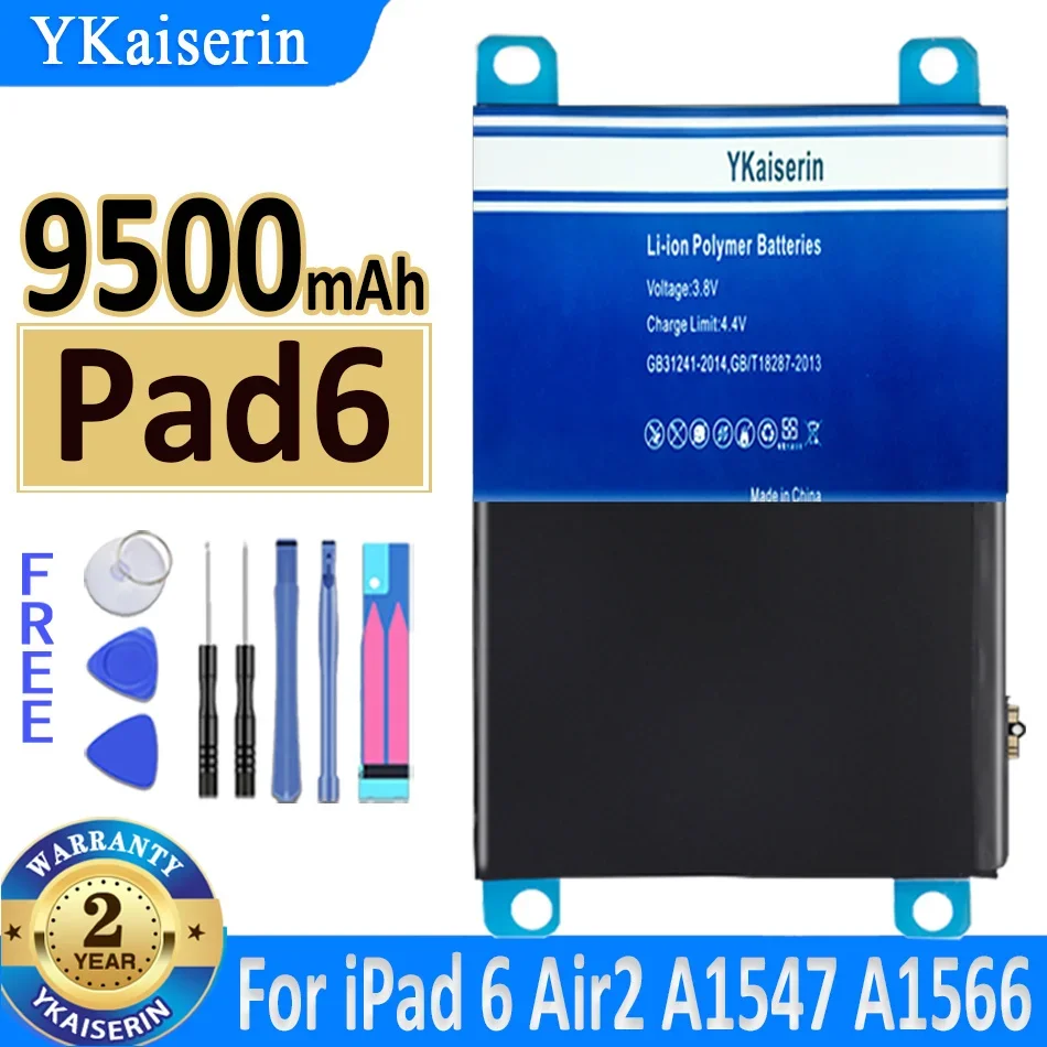 

YKaiserin 9500mAh Battery for IPad 6 Air 2 IPad6 Air2 A1547 A1566 A1567 Li-polymer Tablet Bateria + Free Tools Bateria