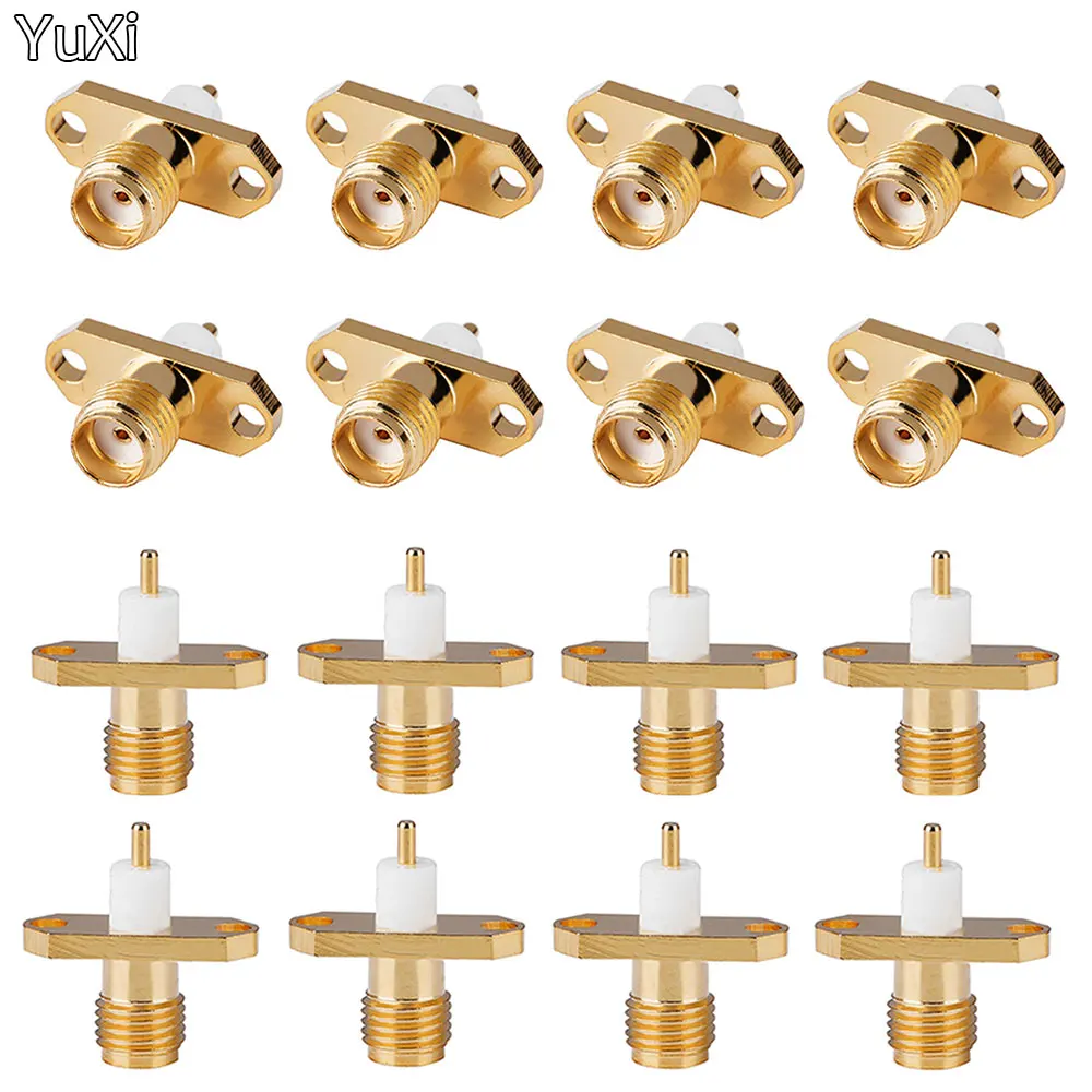 YuXi 1-5PCS RF Coaxial Connector SMA Female Panel Mount 2 Holes Flange Deck Solder RF Connector