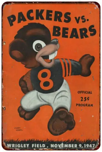 

1947 Green Bay Packers vs chicago bears Vintage Reproduction Metal Sign 8 x 12