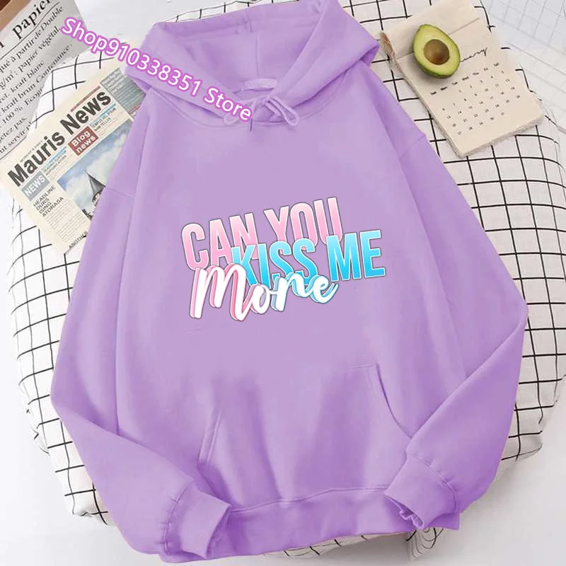 Can You Kiss Me More Letter Printing Hoodies Women Fashion Hoody Punk Fleece Streetwear Autumn Crewneck Hooded Female Casual