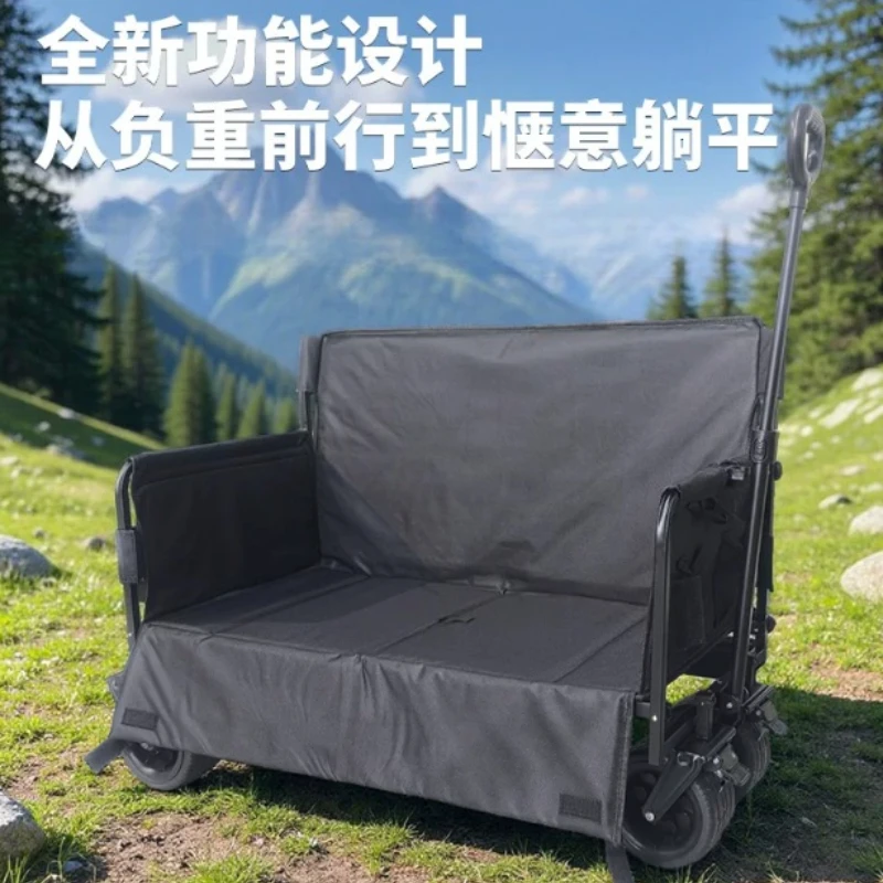 Folding Outdoor Camping Wagon Cart, Heavy Duty Collapsible Garden Beach Hand Trolley with Pull Handle