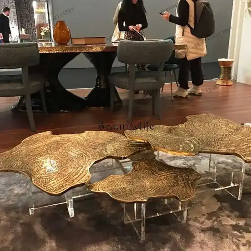 

yj58 Nordic modern light luxury stainless steel combination special-shaped coffee table art acrylic suspended coffee table