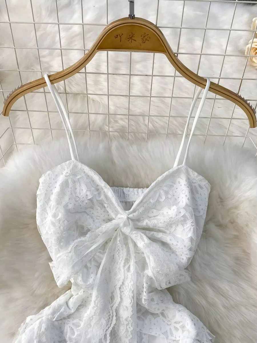 SSTss Hottie moda Sexy corte bajo encaje Streamer vestido con tirantes mujer novedad de verano Falda corta ajustada vestidos Nini