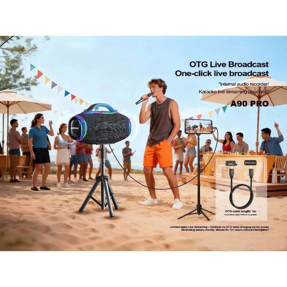 Applicable to HOPESTAR A90 PRO Outdoor Big Power 700W Wireless BT Speaker Portable Waterproof TWS Karaoke RGB Two Mic