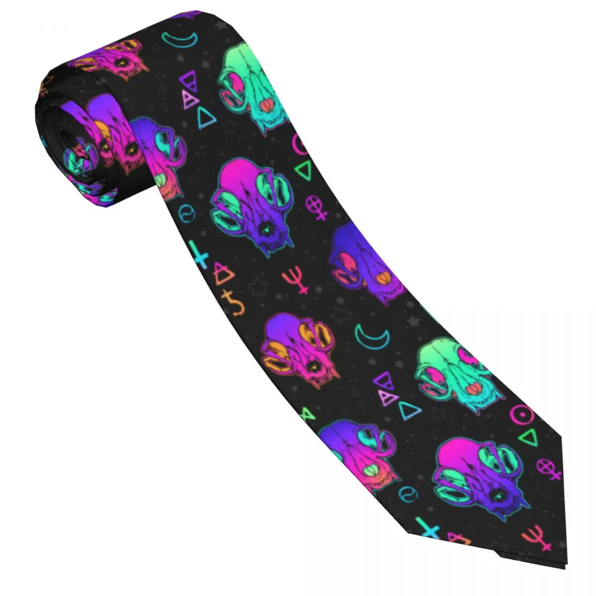 Mens Tie Slim Skinny Neon Skulls And Esoteric Symbols Necktie Fashion Necktie Free Style Men Tie Party Wedding