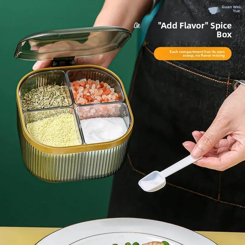 

Luxury Home Kitchen Multi-Grid Salt Pepper Seasoning Storage Bottle Rack Integrated Cooking Utensils Plastic Storage Box
