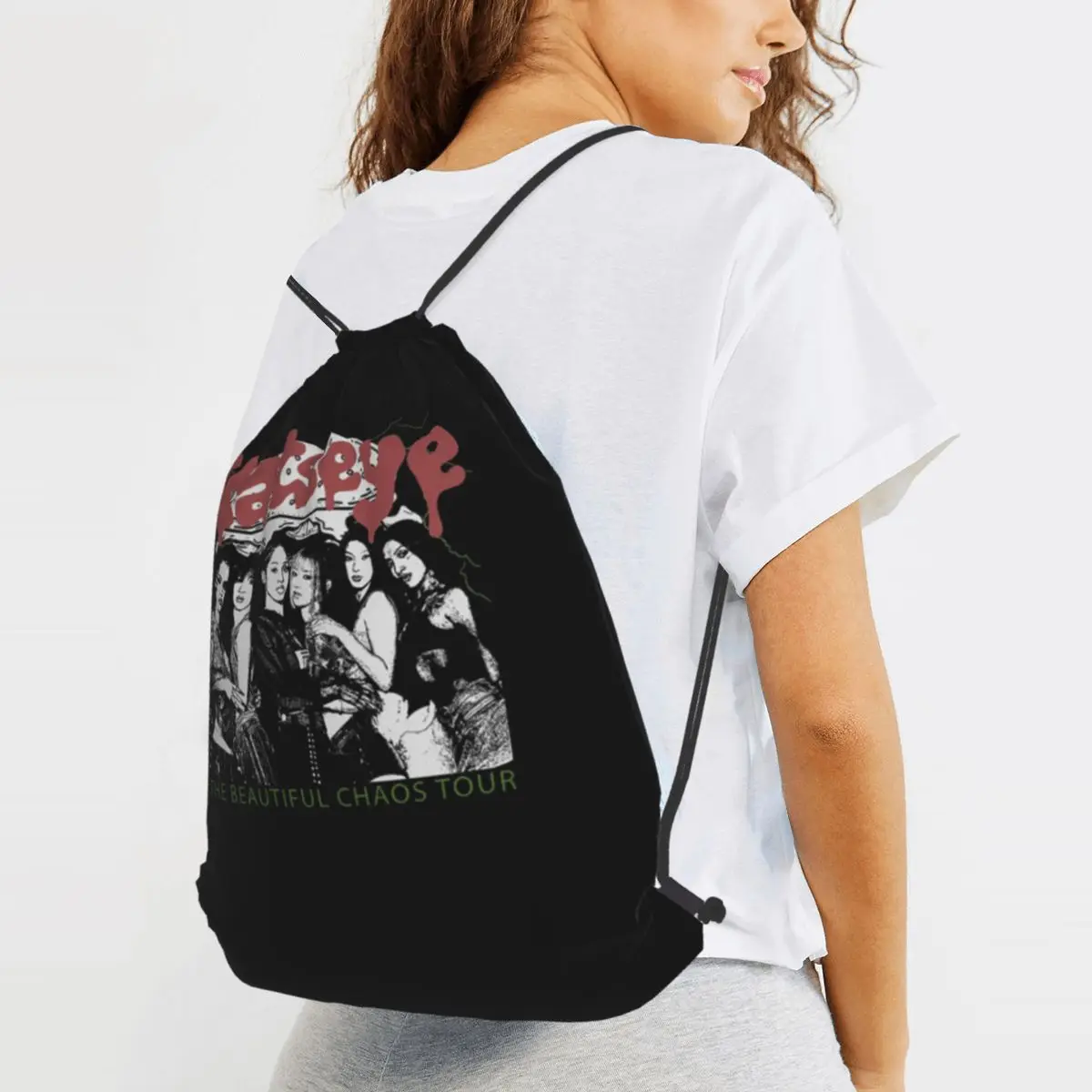 Katseye The Beautiful Chaos M9868 Backpacks Casual Drawstring Bags Sports Bag Book Bags for Man Woman Students