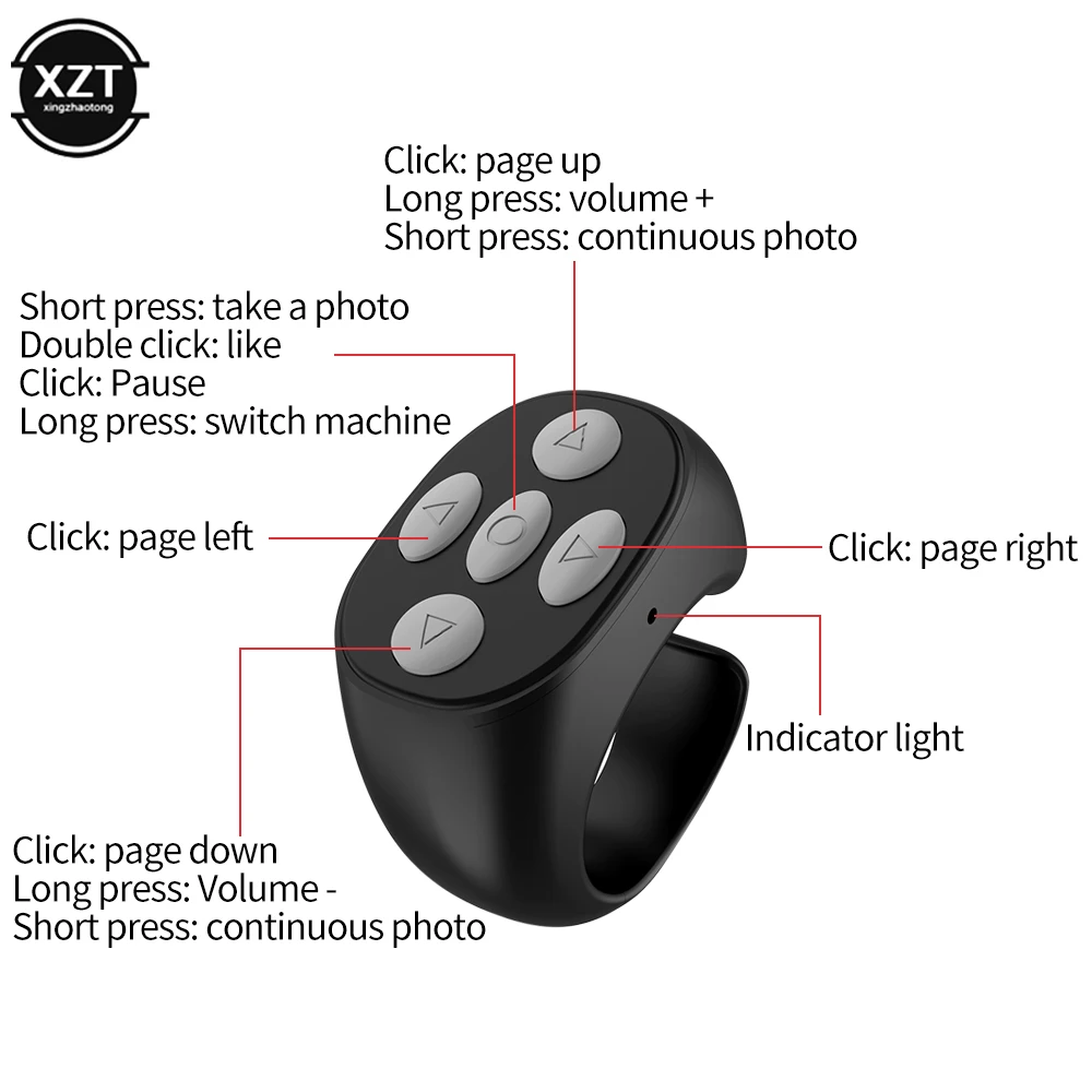 Wireless Bluetooth-compatible Ring Remote Control Mini Portable Fingertip Selfie Video Controller Automatic Page Turner Browsing