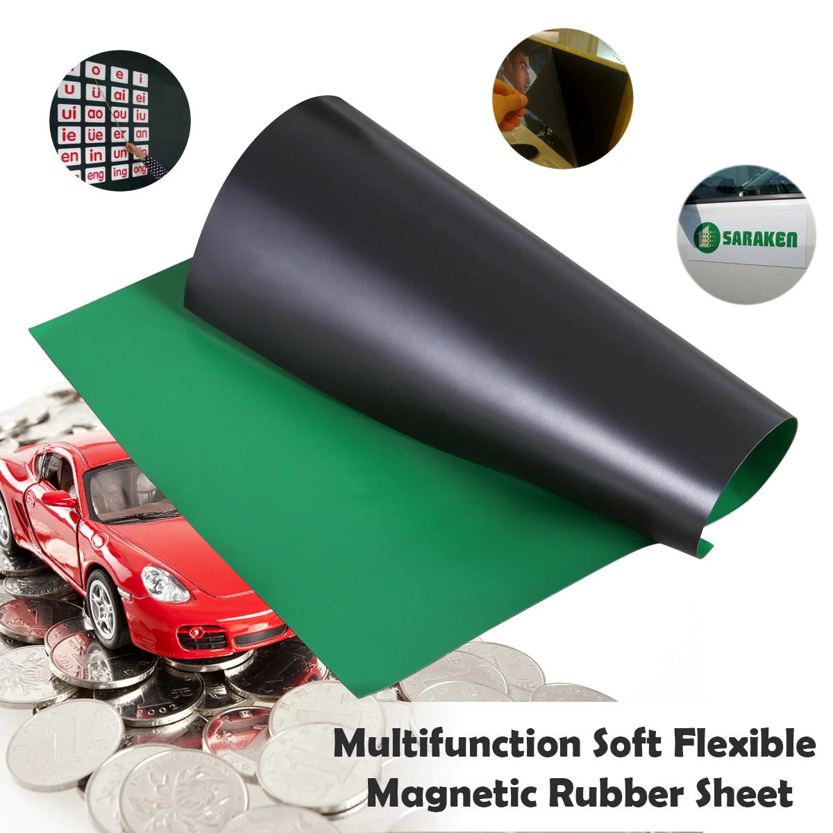 

Rubber Magnetic Sheet 297Mm X 210Mm 0.5mm Black One Side Coated Magnet Powder Ideal for Bulletin Board School Office Notice Sign