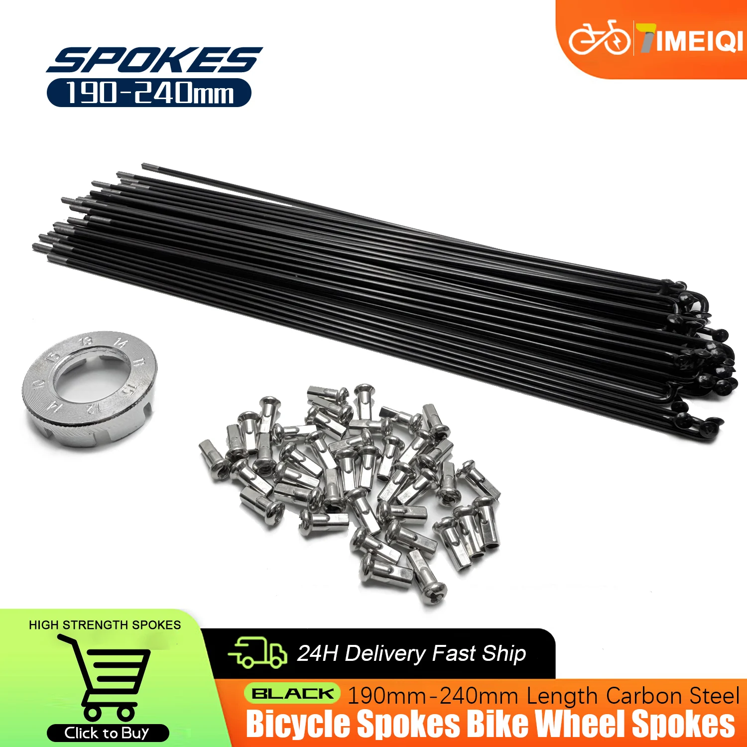 

40pcs Bicycle Stainless Steel Spokes High Strength 12G J Bend with Nipples MTB/Road Bike Carbon Black Spokes Length 190mm-240mm