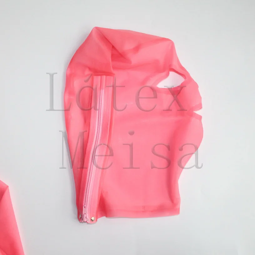 

One piece selling latex hoods in transparent pink color with back zip
