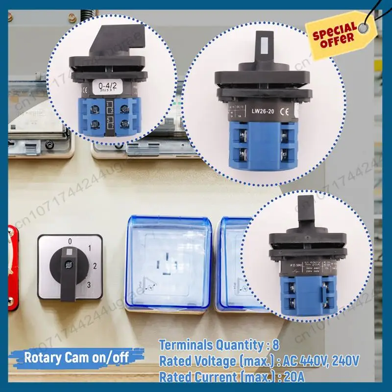 -A15I 8端子5ポジションマスターコントロールロータリーカムスイッチ20Aブラック+ブルー