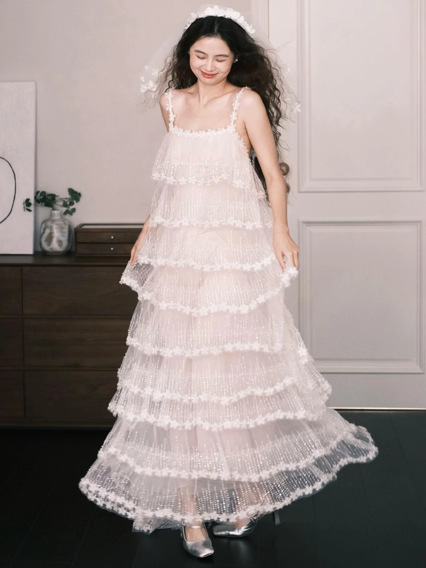 

Элегантное длинное свадебное платье для женщин с красивыми бусинами, на молнии, с завышенной талией, в китайском стиле, Весна 2026