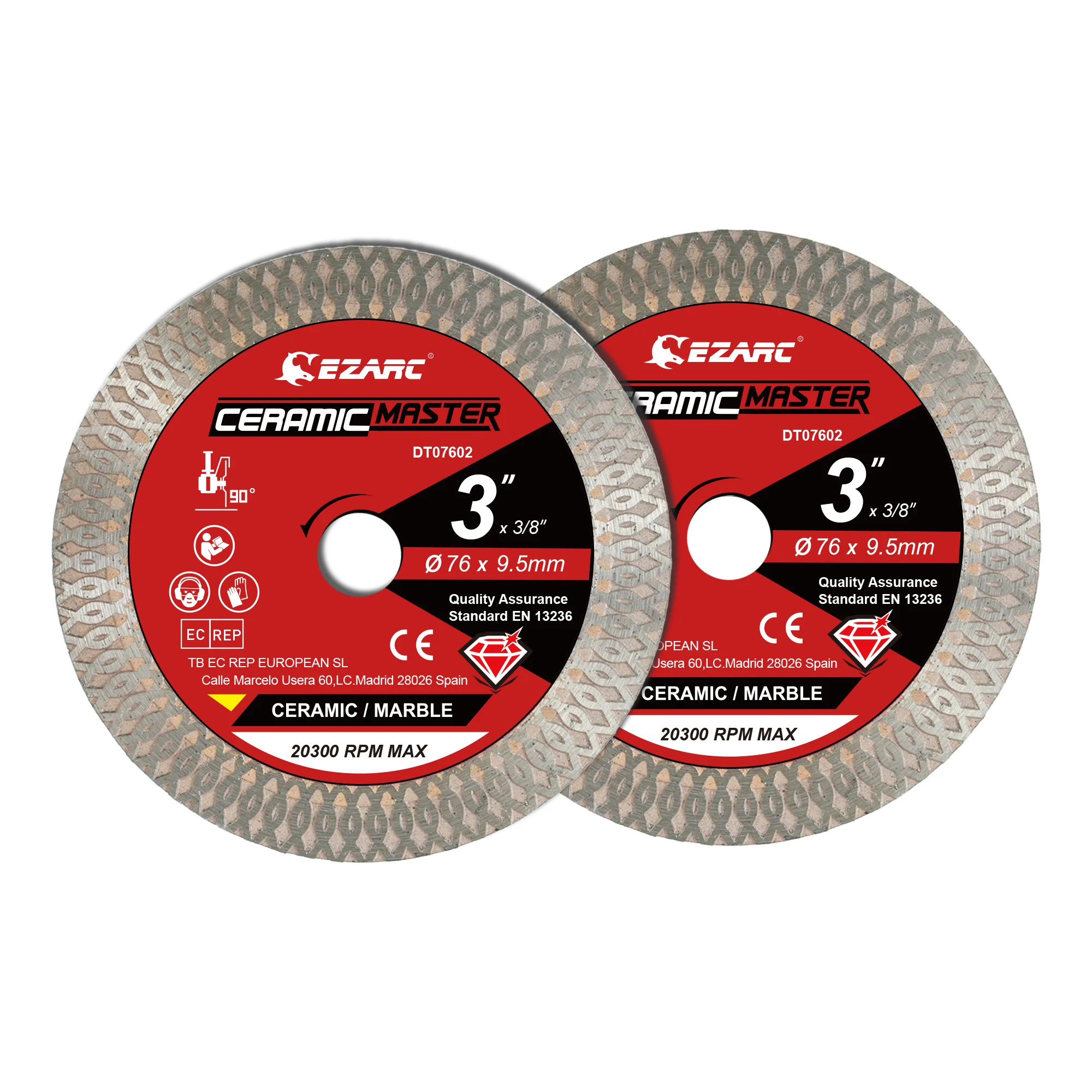 EZARC 3inch Diamond Blades, 2pcs Super Thin Tile Blades, Circular Saw Blades for Smooth Cutting Ceramic Granite Marble Porcelain
