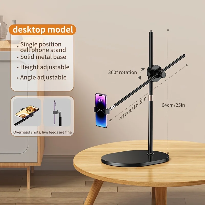 Long Arm Cellphone Bracket Desktop Live Streaming Overhead Tripod Stable Creative Floor Phone Support For iPhone 13 14 15 16 Pro