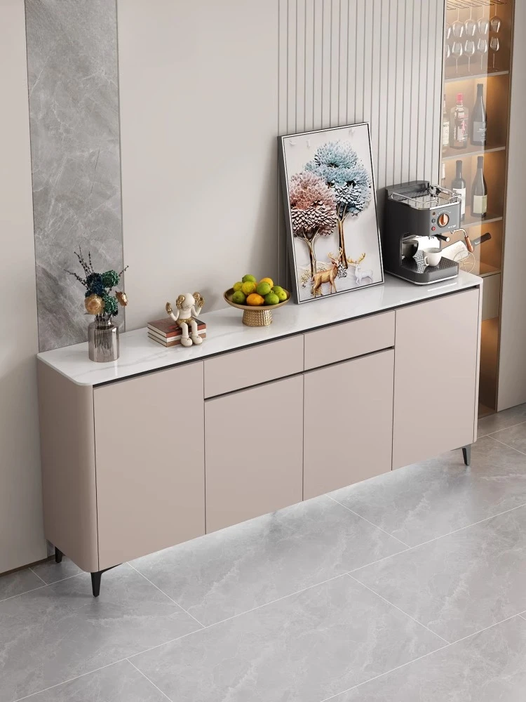 

New arc rock slab dining side cabinet, integrated against the wall, multi-functional locker