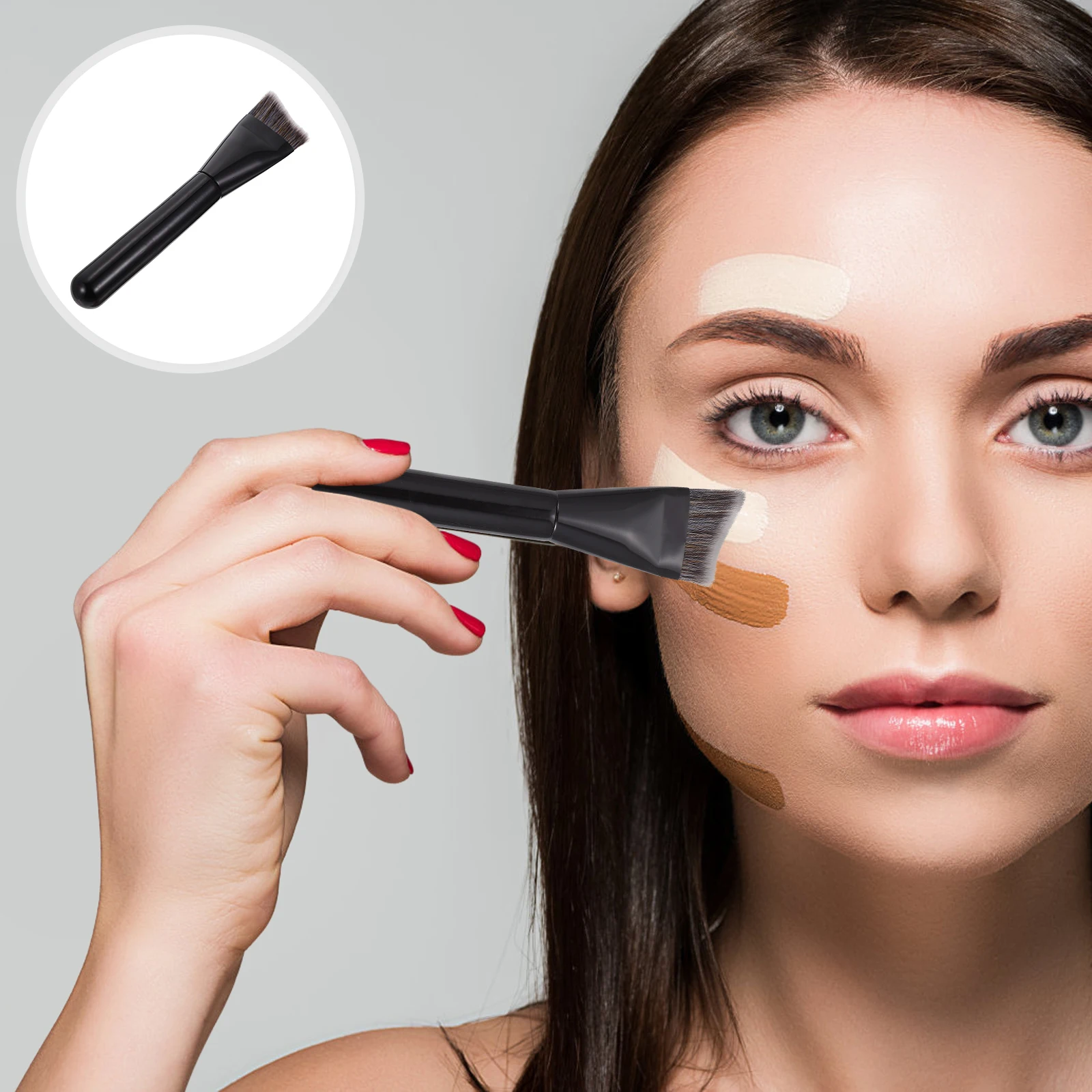 

1 pc Black Foundation With Wooden Handle V-Shaped Contouring Brush For Face Multi-Functional Makeup Artists Stylists