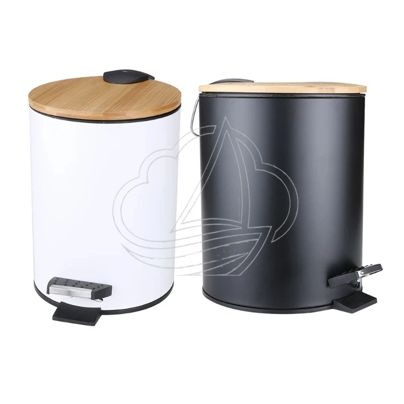 3/5L Wooden Flip Step Trash Can Pedal Waste Bin for Bathroom Kitchen Living Room Office