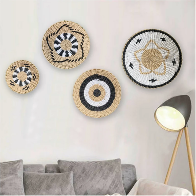 Combination Wall Hanging Decoration Rattan Grass Weaving Rattan Grass Weaving for Livingroom Bedroom Background Dishes Home Deco