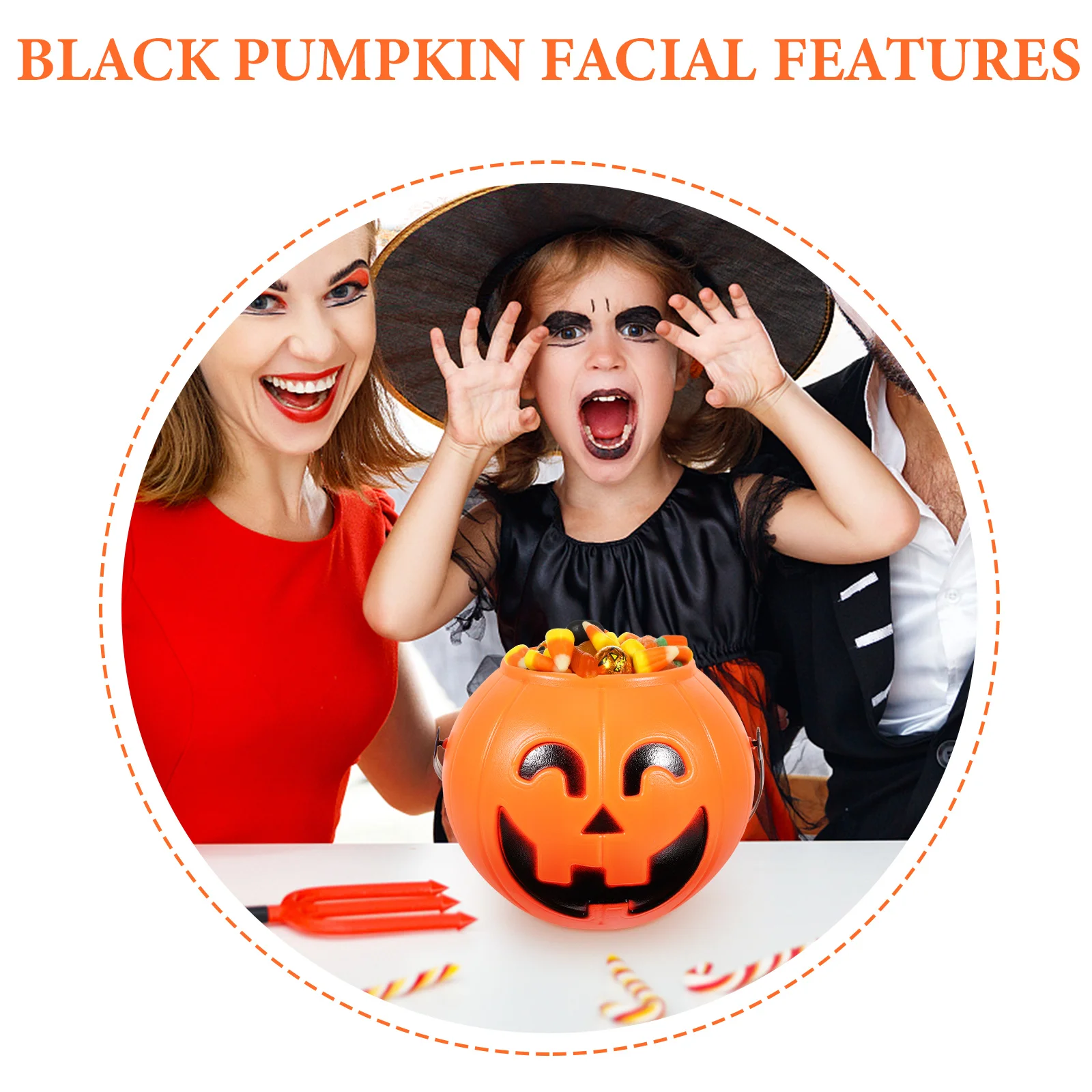Pumpkin Bucket 17 Cm Holder Halloween Pail Big Lantern Baby Safe Material Black H Facial Features Trick
