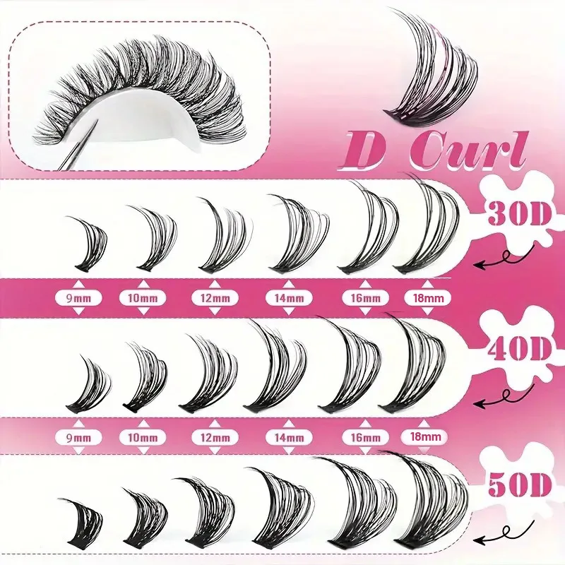 MIAOJIE 640Pcs Eyelash Extension 304050D60D80D100D Lash Clusters D Curl 9-16mm Individual Lashes DIY Makeup False Eyelashes