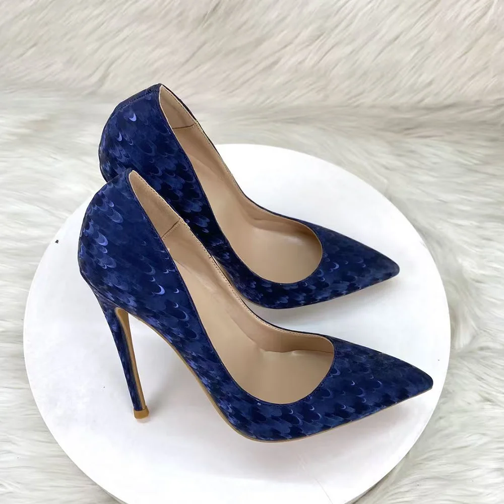 New Royal Blue Jacquard Women Pumps Pointed Toe Thin Stiletto High Heels 8cm 10cm 12cm Heel Wedding Party Prom Evening Dress - view 5