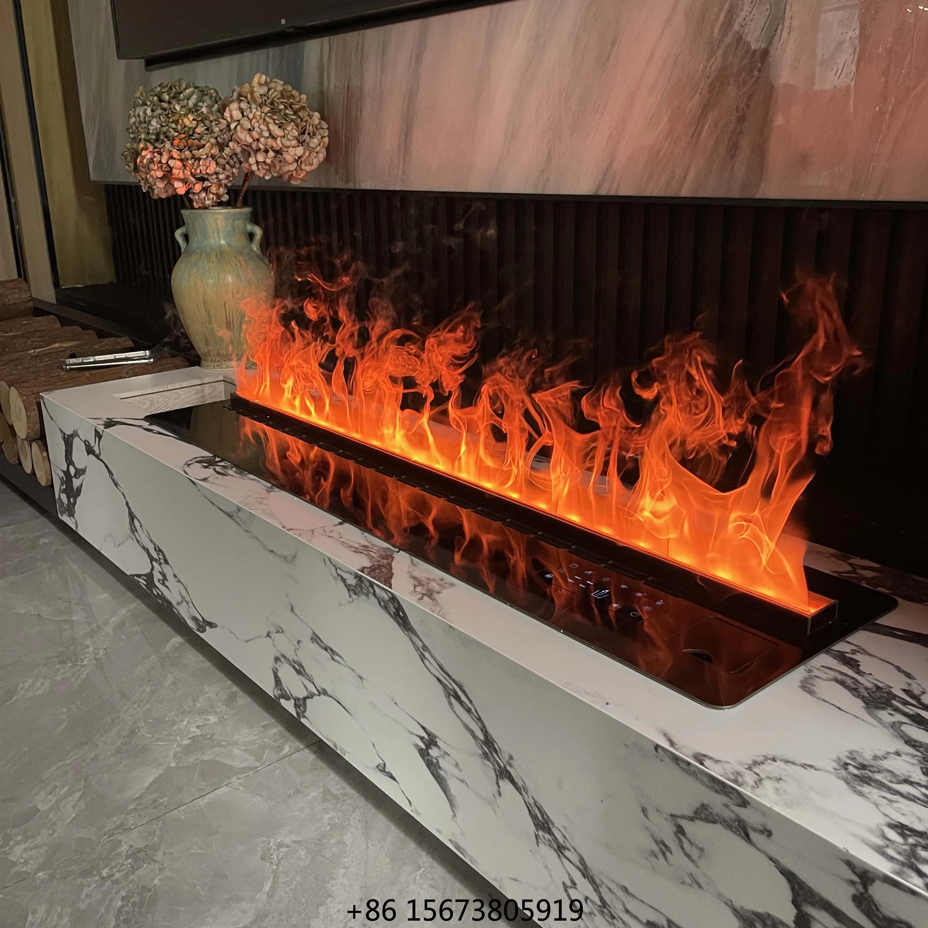 3D Vapor Electric Fireplace For Living Room Smart Simulated Flame, Atomizing Water Mist, App & Remote Control Fireplace