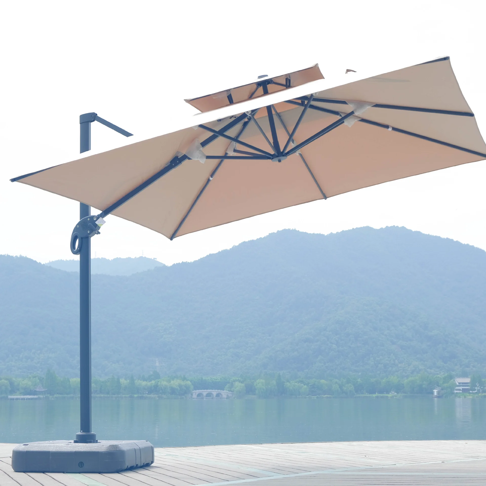 260g Square Roman Aluminum Umbrella with PU Coating Outdoor Furniture for Courtyard, Balcony, Park